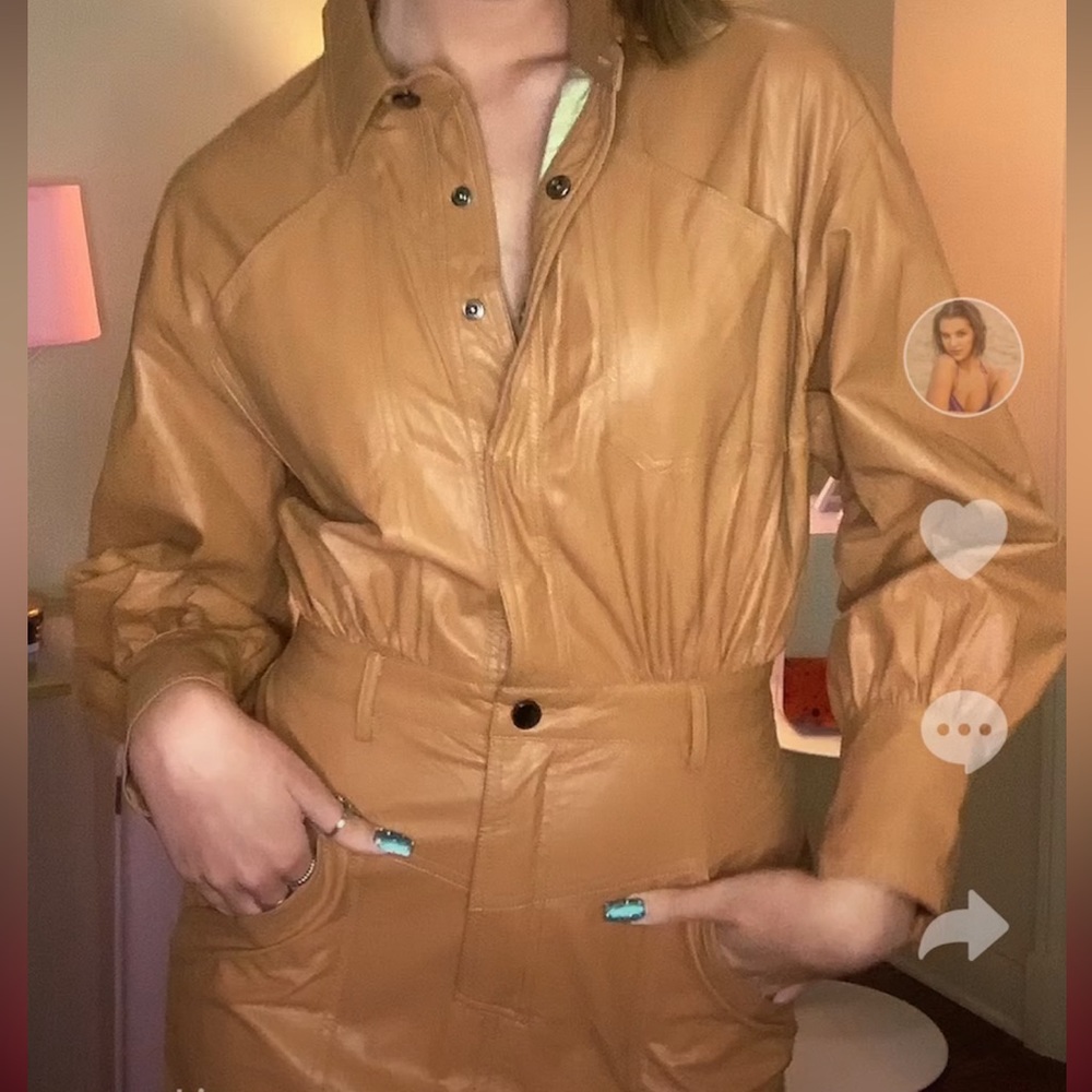 Tan Faux Leather Button Up Dress
